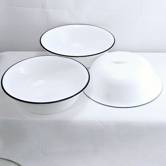 Corelle Promise Soup Salad Bowl 6" set-3 navy blue rim farmhouse cottage core - Picture 6 of 8